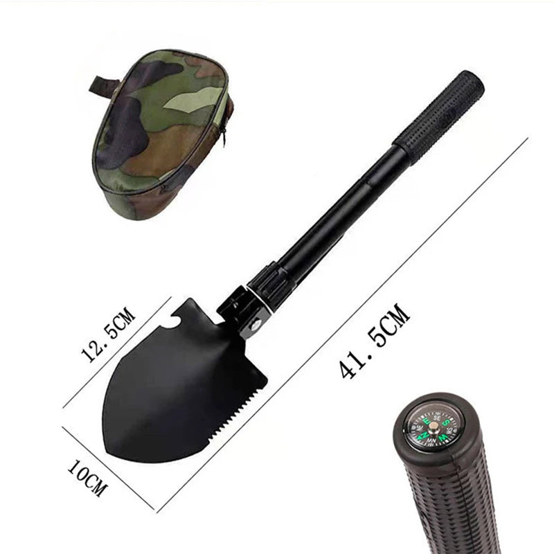 Survival/Backpacking Folding Shovel & Pick - Steel Folding Spade with Serrated Edge & Carry Case