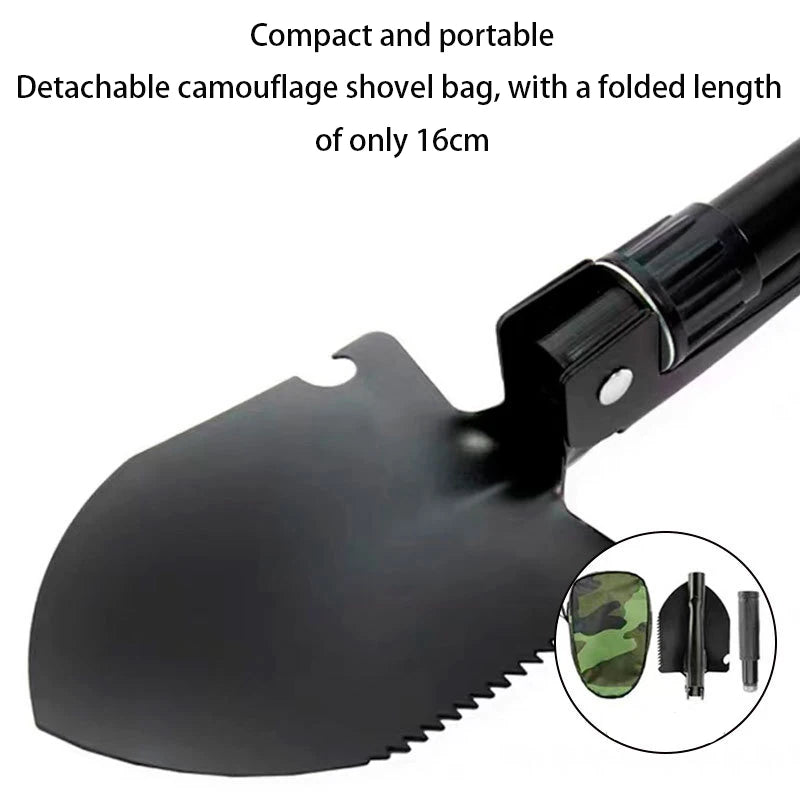 Survival/Backpacking Folding Shovel & Pick - Steel Folding Spade with Serrated Edge & Carry Case