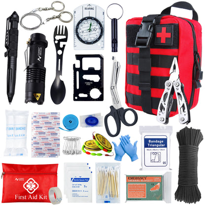 Emergency First Aid Kit With Molle Tactical Bag - Camping, Disaster, Survival, Accident Kit