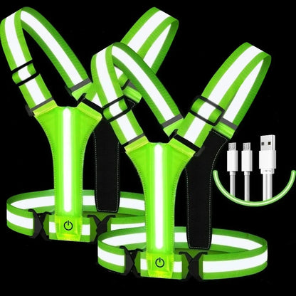 LED Illuminated Reflective Vest - High Visibility Straps - Rechargeable