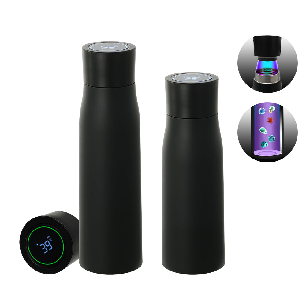 Self-Cleaning and Insulated Stainless Steel Water Bottle with UV Water Sanitizer - With Temperature Display